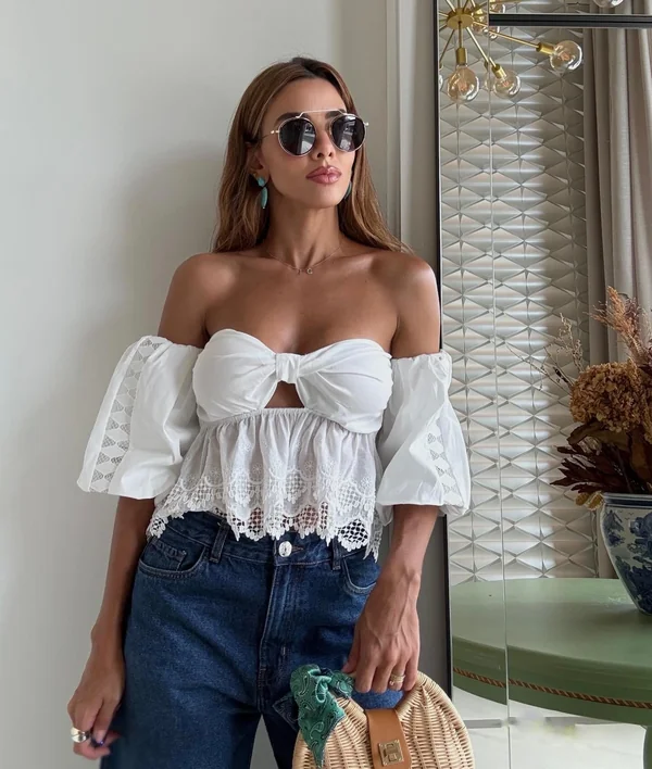Blusa Cropped Laco Ombro a Ombro