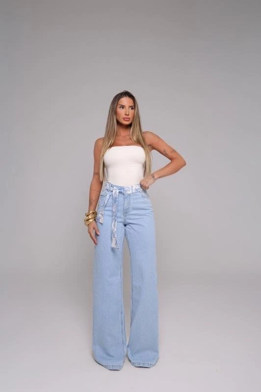 Calca Wide Leg Jeans Escuro — vista 1